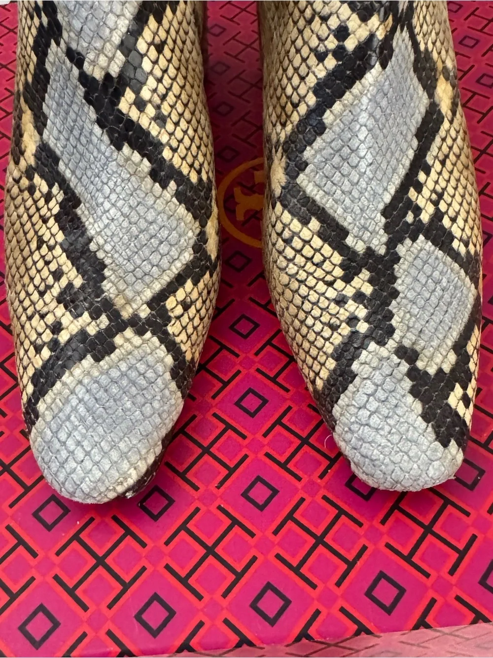 Tory Burch Snake-Print Chelsea Ankle Boots in Black and Beige